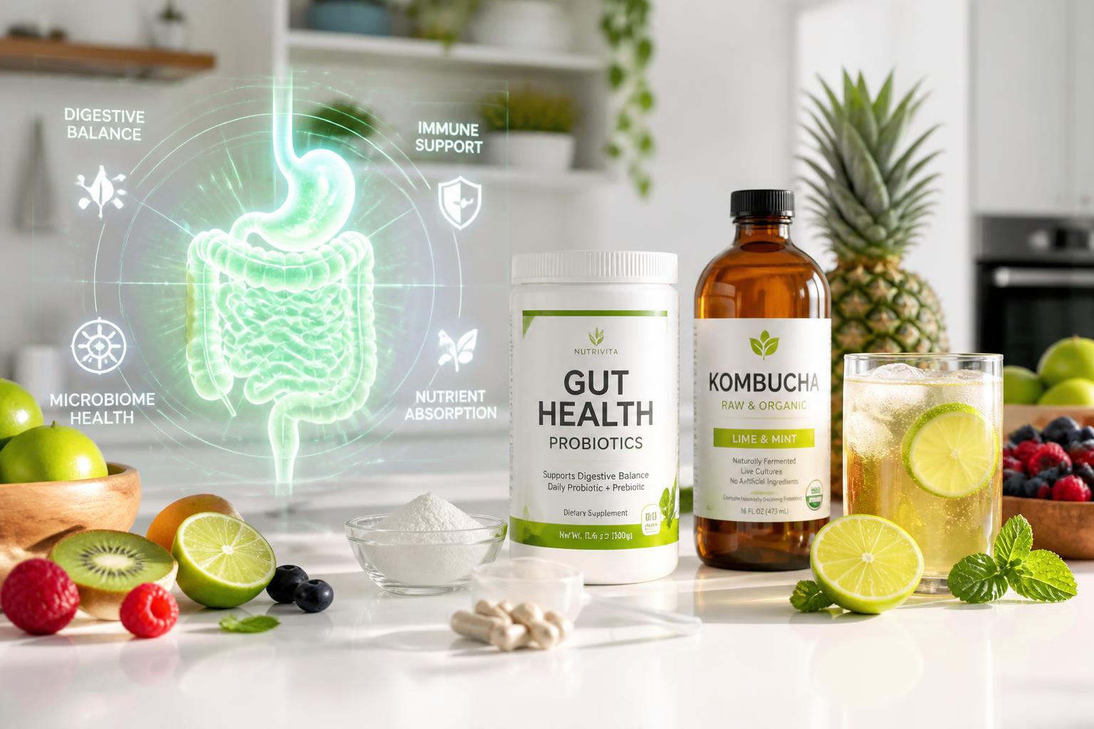 GUT VITA — Gut health probiotics with fresh fruit and kombucha