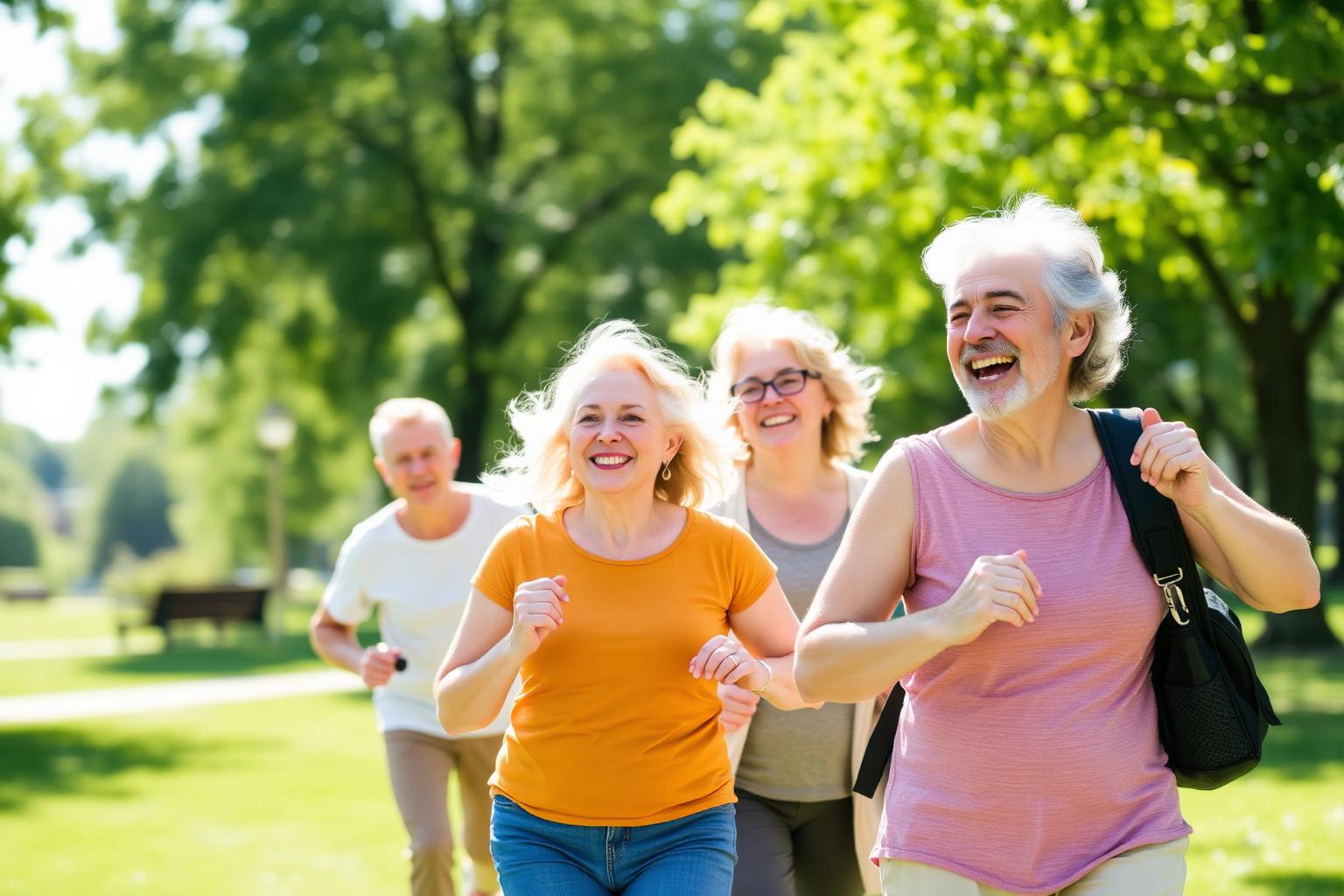 Active people walking outdoors on a bright morning
